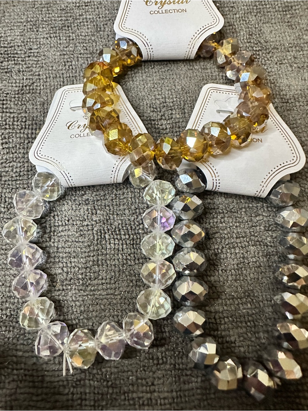 Faceted Bead Bracelet Set - Gold, Clear, Metallic